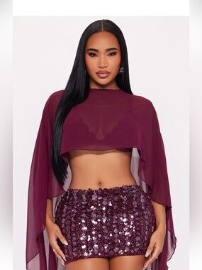 That Girl Embellished Skirt Set - Burgundy